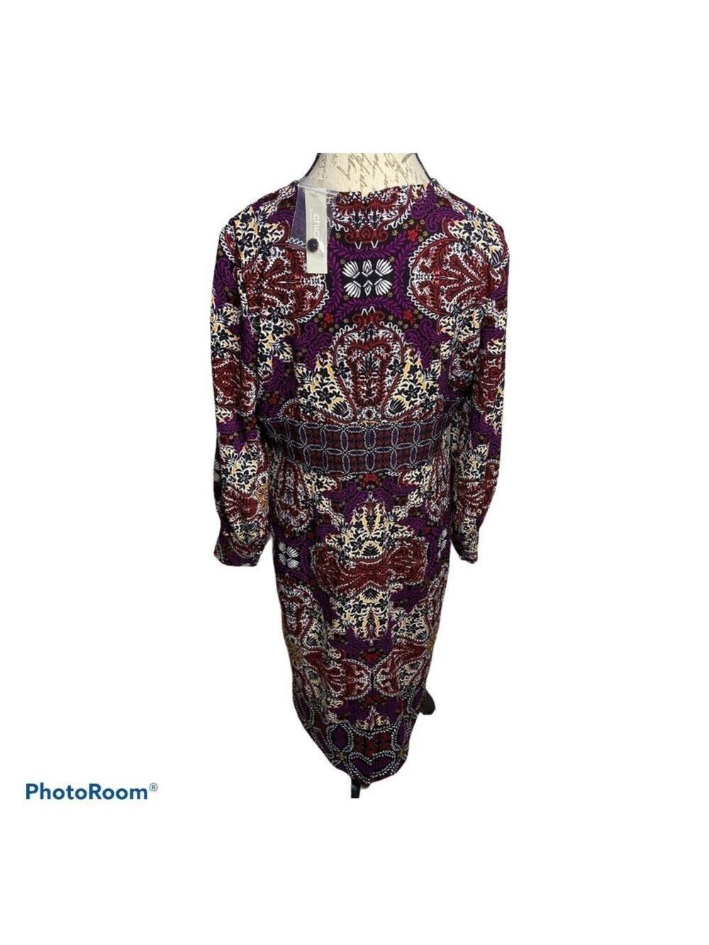 Chico's Long Sleeve Medallion Print Sheath Dress in Warm Colors Size 2 (10-12) - Picture 3 of 12